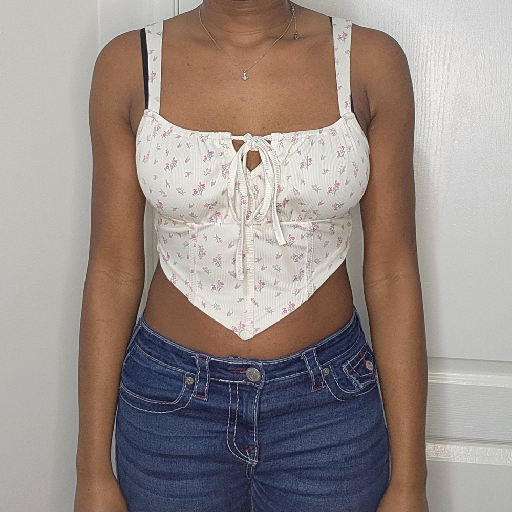 Floral Cream White Corset Top